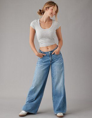 AE Dreamy Drape Baggy Ultra Wide-Leg Super High-Waisted Jean | American Eagle Outfitters (US & CA)