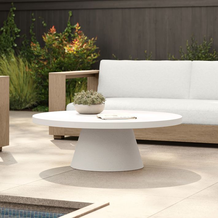 Concrete Pedestal Outdoor Round Coffee Table (32"–44") | West Elm (US)