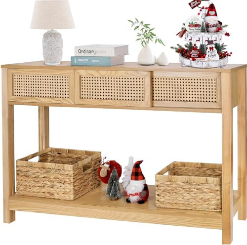 Long Console Table, Console Tables for Entryway, Rattan Entry Table Narrow Wood Console Table with Storage, Modern Couch Table Hallway Table Boho Sofa Table for Living Room | Amazon (US)