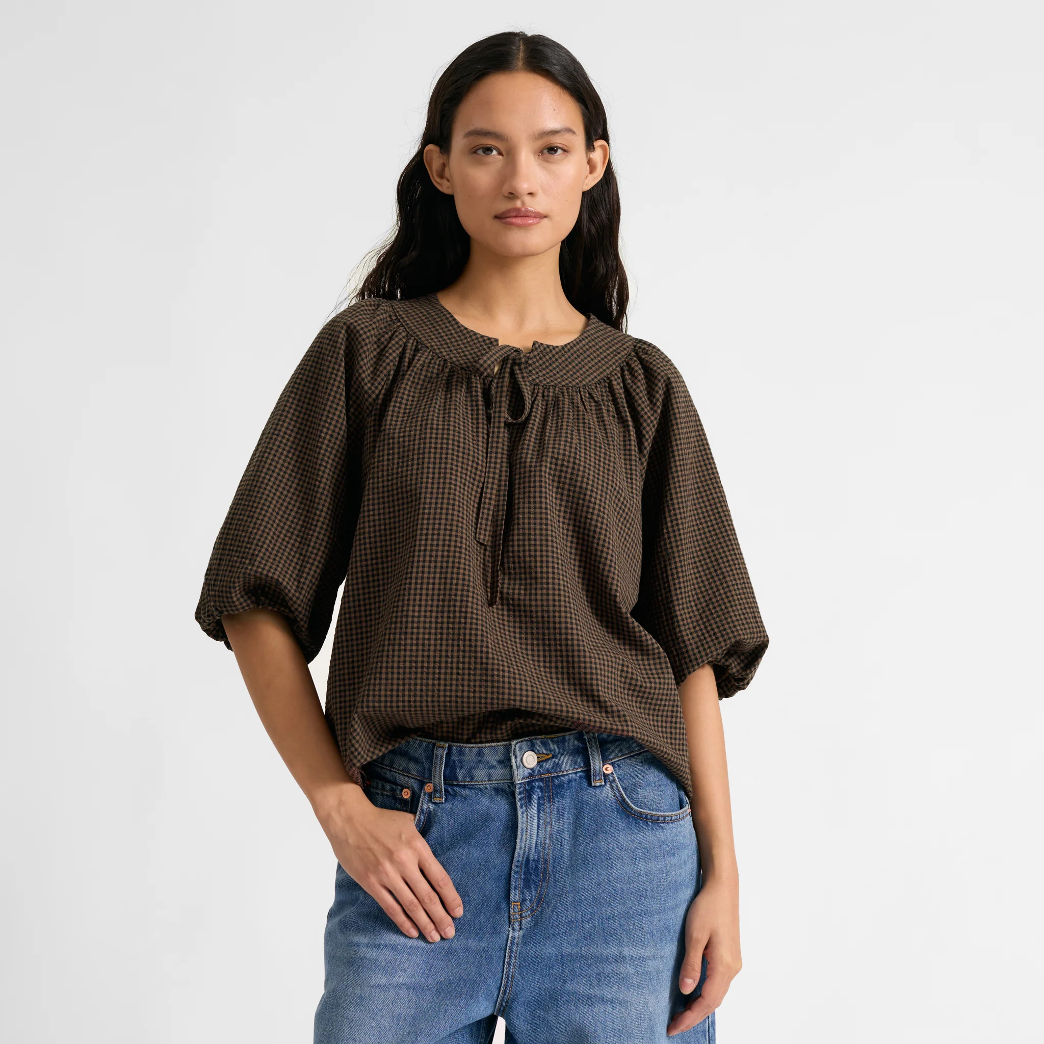 Chocolate and Black Gingham Top | Albaray