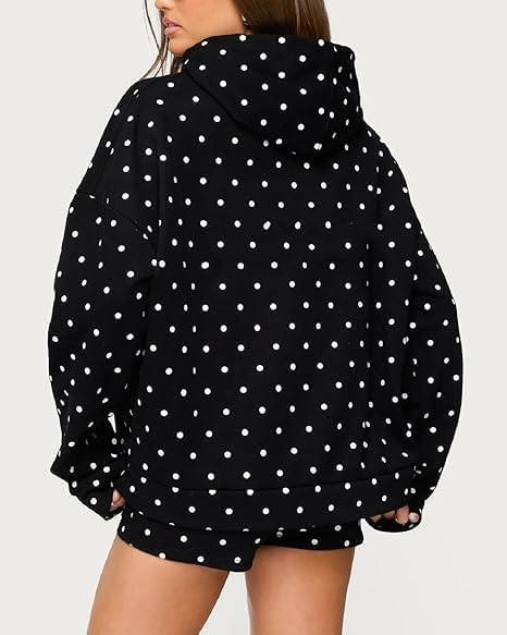 Women Polka Dot Sweatsuits Set Long Sleeve Oversized Hoodie Foldover Mini Micro Shorts Y2k 2 Piec... | Amazon (US)