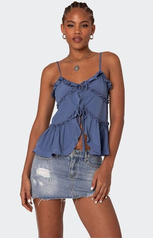 Edikted Juniper Tie Front Ruffled Tank Top | PacSun