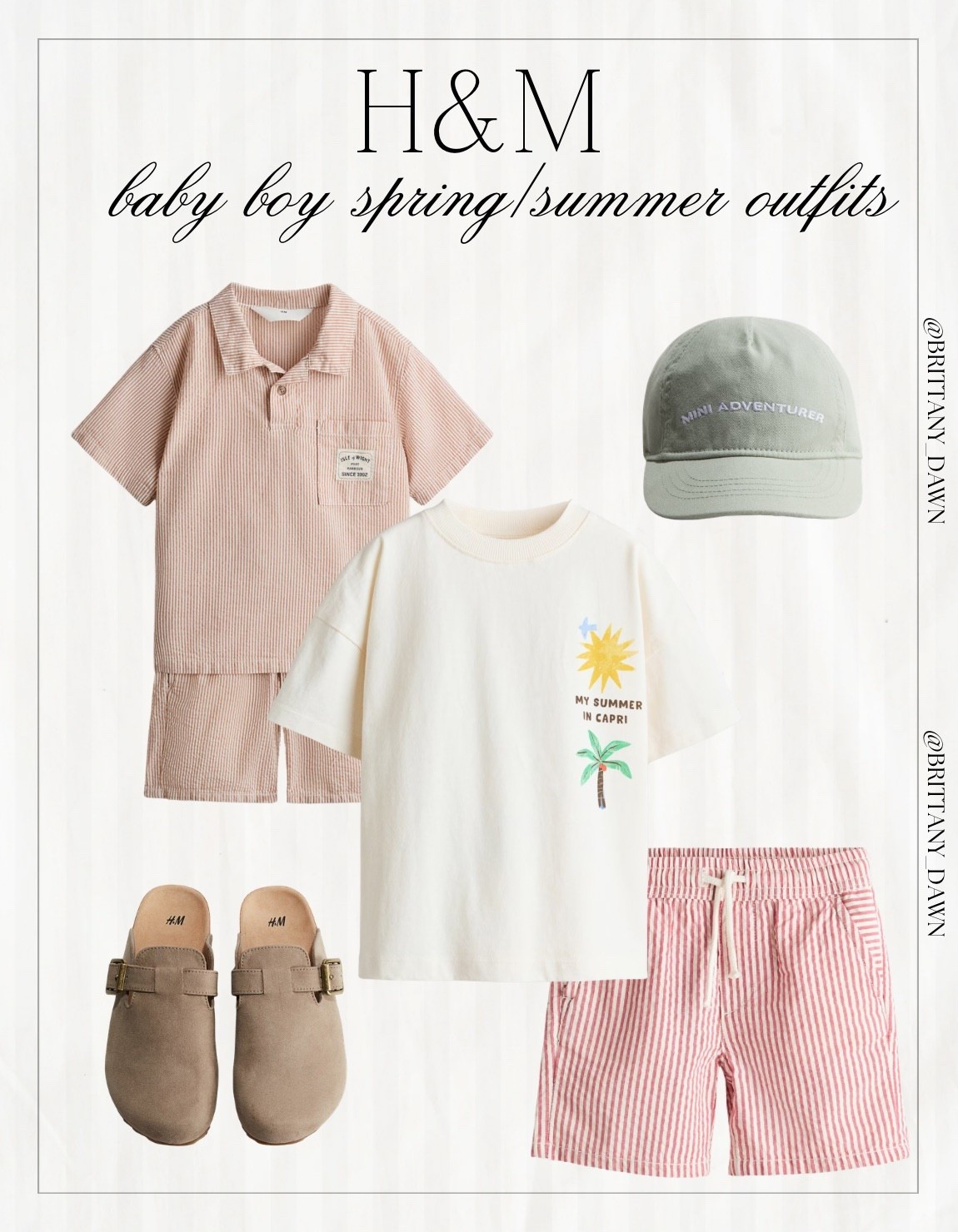 I am loving these H&M baby boy spring and summer outfits! The neutral tones, striped patterns, and "Mini Adventurer" details create such a timeless and effortless look for the warmer months. 🌿

These coordinated sets and accessories like the clogs and baseball cap are perfect for easy daily styling. I love how breathable and cute these pieces are for any outdoor exploration! 👒

#hmkids #babyboyfashion #summeroutfit #springstyle #toddlerfashion #neutralaesthetic #hmfinds #babyootd #kidsstyle #ltkunder50

#LTKootd #LTKSeasonal #LTKKids