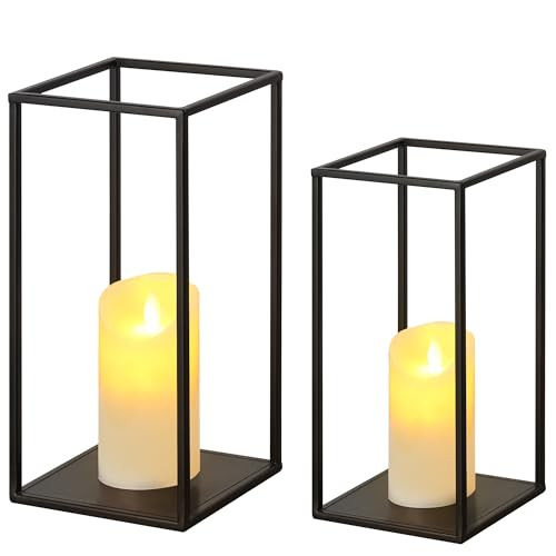 Eufrozy Lanterns Decorative Indoor Set of 2 Black Metal Lantern Candle Holder, Modern Farmhouse Lantern Decor for Christmas Living Room Fireplace Mantle Home Outdoor Patio Table Wedding Porch | Amazon (US)