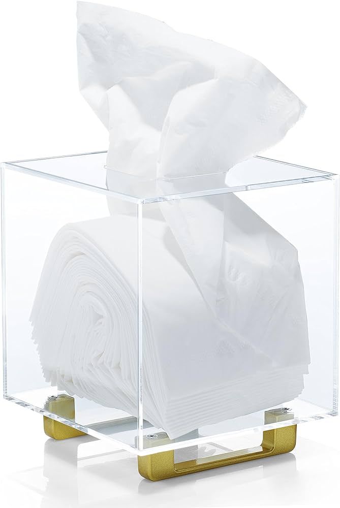 YoBa Thick Clear Acrylic Square Tissue Box Holder with Gold Plated Aluminum Legs for Bathroom, Ki... | Amazon (US)