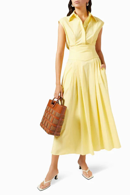 Noor Sleeveless Collared Cotton Dress in Yellow | Shop Premium Outlets