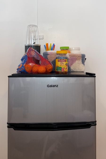 Mini fridge dorm set up 