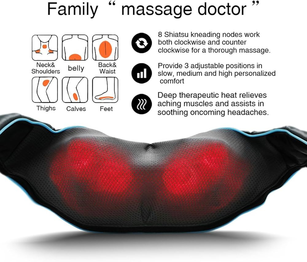 Mo Cuishle Shiatsu Back Shoulder and Neck Massager with Heat, Electric Deep Tissue 4D Kneading Ma... | Amazon (US)