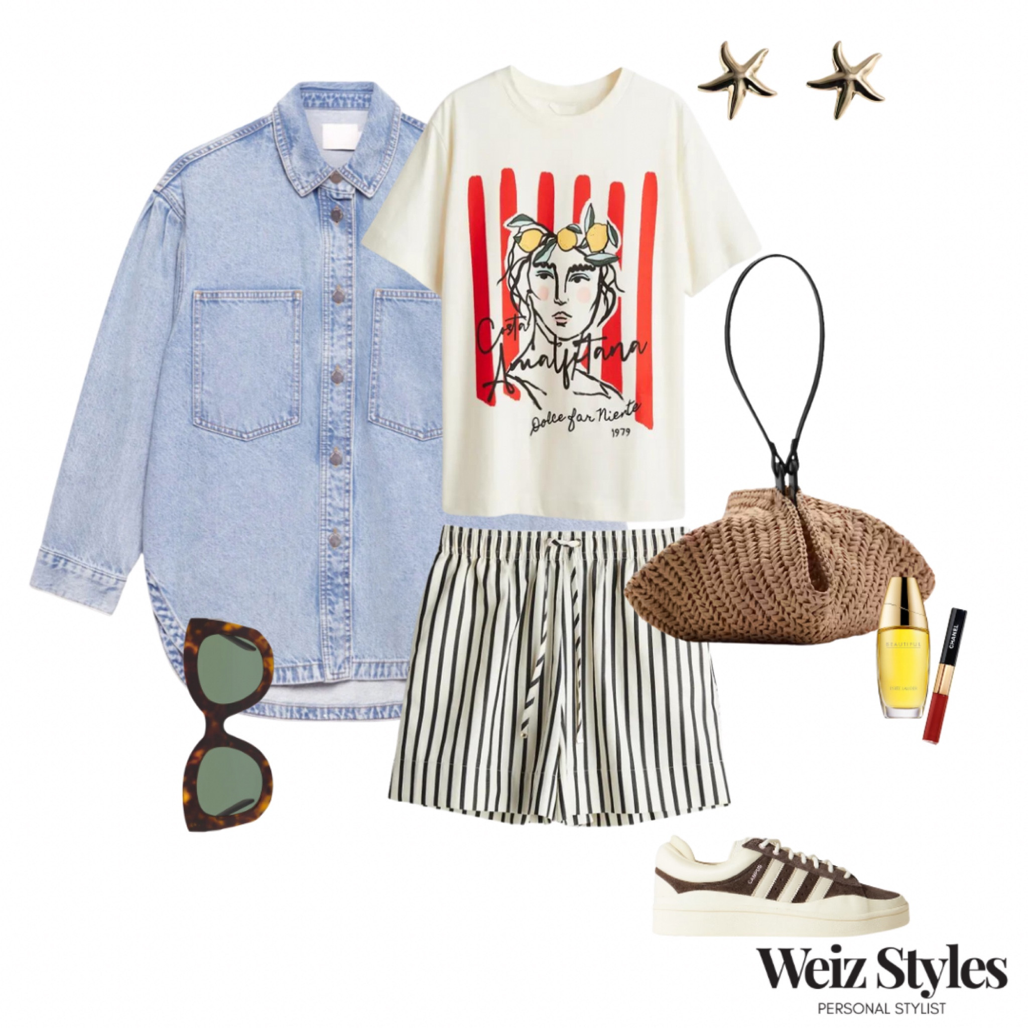 A casually cool way to style a fun graphic tee for the Summer ☀️ this look is full of character and is a comfortable way to embrace this new trend ✨

Need some guidance with your personal style? Get in touch 💌 hello@weizstyles.com 

Denim jacket, shacket, cool, casual, summer, seaside, tee, T-shirt, graphic, top, shorts, stripes, sunglasses, celine, John Lewis, tortoiseshell, trainers, net a porter, adidas, brown, sneakers, straw bag, mango, handbag, lipgloss, Chanel, perfume, gold, earrings, star, starfish, teen, stylist, personal styling, how to style, ways to wear, ootd, casual, outfit of the day, layering, fun, London, festival, style 

#LTKsummer #LTKuk #LTKfestival