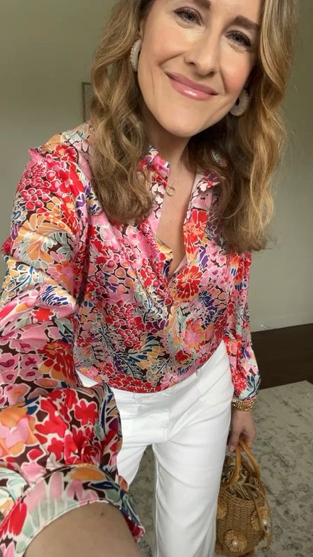 Amazon satin feel blouse size medium (I sized up one but you don’t have to) is so fun for summer date night or vacation outfit! Walmart white jeans are currently sold out but I’ll watch for restock. Amazonfinds founditonamazon 

#LTKover40 #LTKfindsunder50 #LTKstyletip