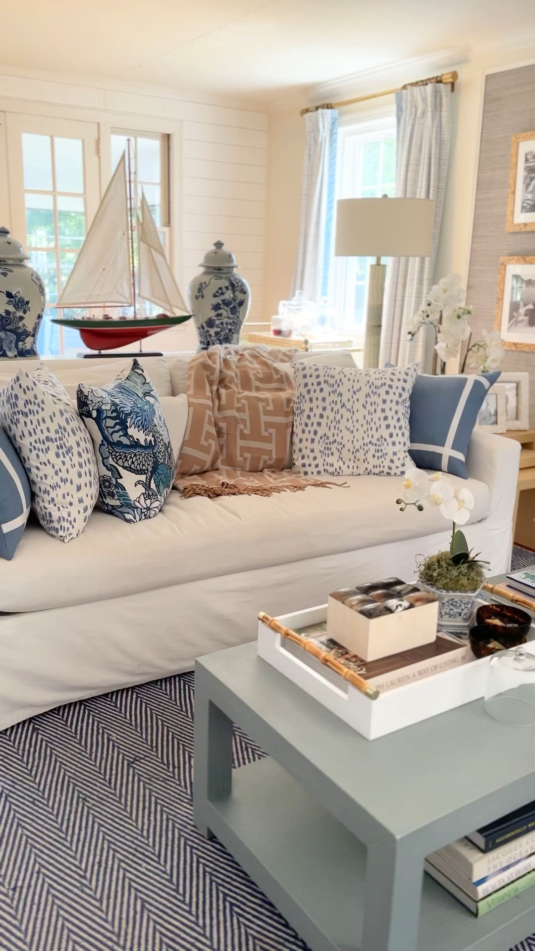Living room decor I’m loving: camel wool Greek key throw blanket, custom designer pillows, large blue & white temple jars, bamboo handle lacquered tray, sofa & coffee table linked too

#LTKSeasonal #LTKVideo #LTKhome