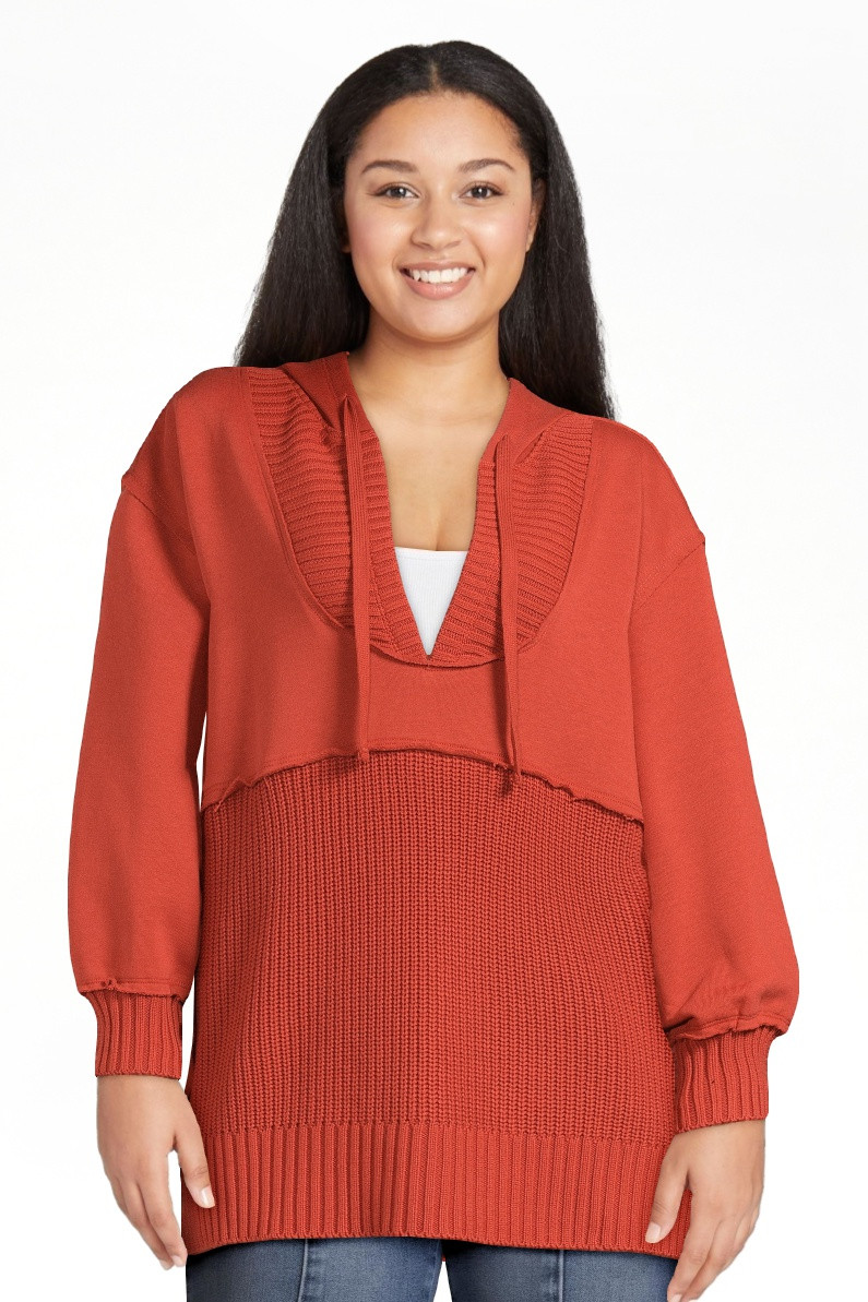 Time and Tru Women's Mixed Media Hoodie, Sizes S-3XL - Walmart.com | Walmart (US)