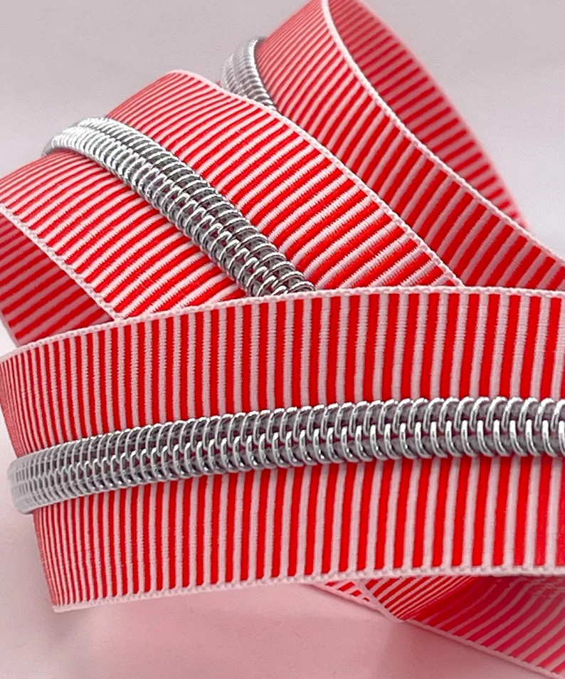Striped Zipper Tape Red and White With Silver Nylon Coils Size 5 - Etsy | Etsy (US)