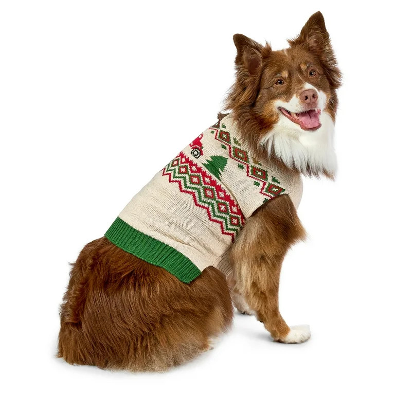 Vibrant Life Holiday Truck Hooded Dog Sweater, Beige & Green, Medium | Walmart (US)