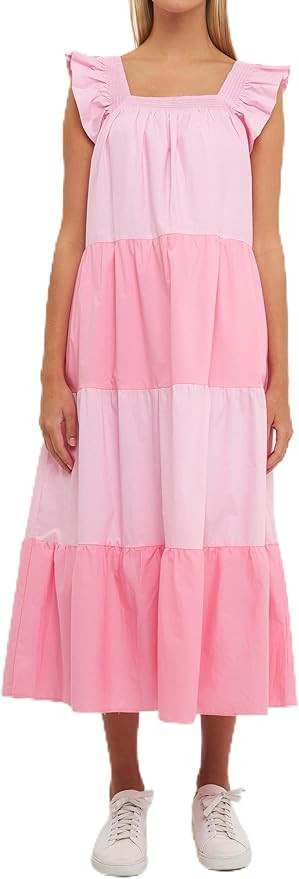 English Factory Women's Ruffle Detail Colorblock Midi Dress | Amazon (US)
