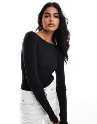 Cotton On staple rib open back bodysuit in black | ASOS | ASOS (Global)