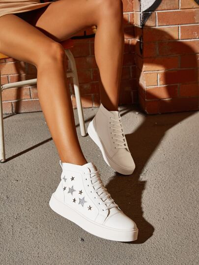 Star Decor High Top Lace-up Front Skate Shoes SKU: sx2211079967989686(14 Reviews)$27.10AddThis Sh... | SHEIN