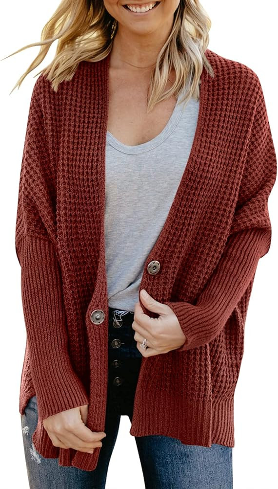 ZCSIA Women's Casual Long Batwing Sleeve Waffle Knit Oversized Open Front Sweater Cardigan Coat | Amazon (US)