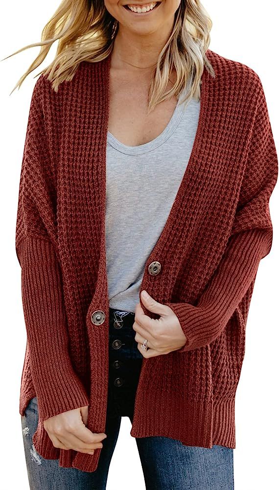 ZCSIA Women's Casual Long Batwing Sleeve Waffle Knit Oversized Open Front Sweater Cardigan Coat | Amazon (US)