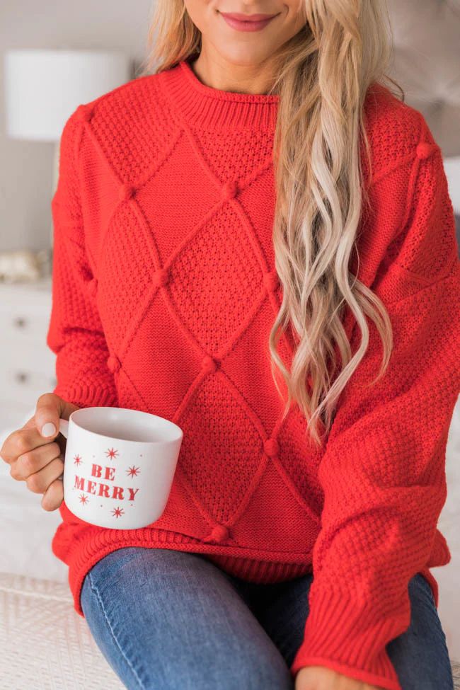 Only One Of Me Red Pom Detail Sweater SALE | The Pink Lily Boutique