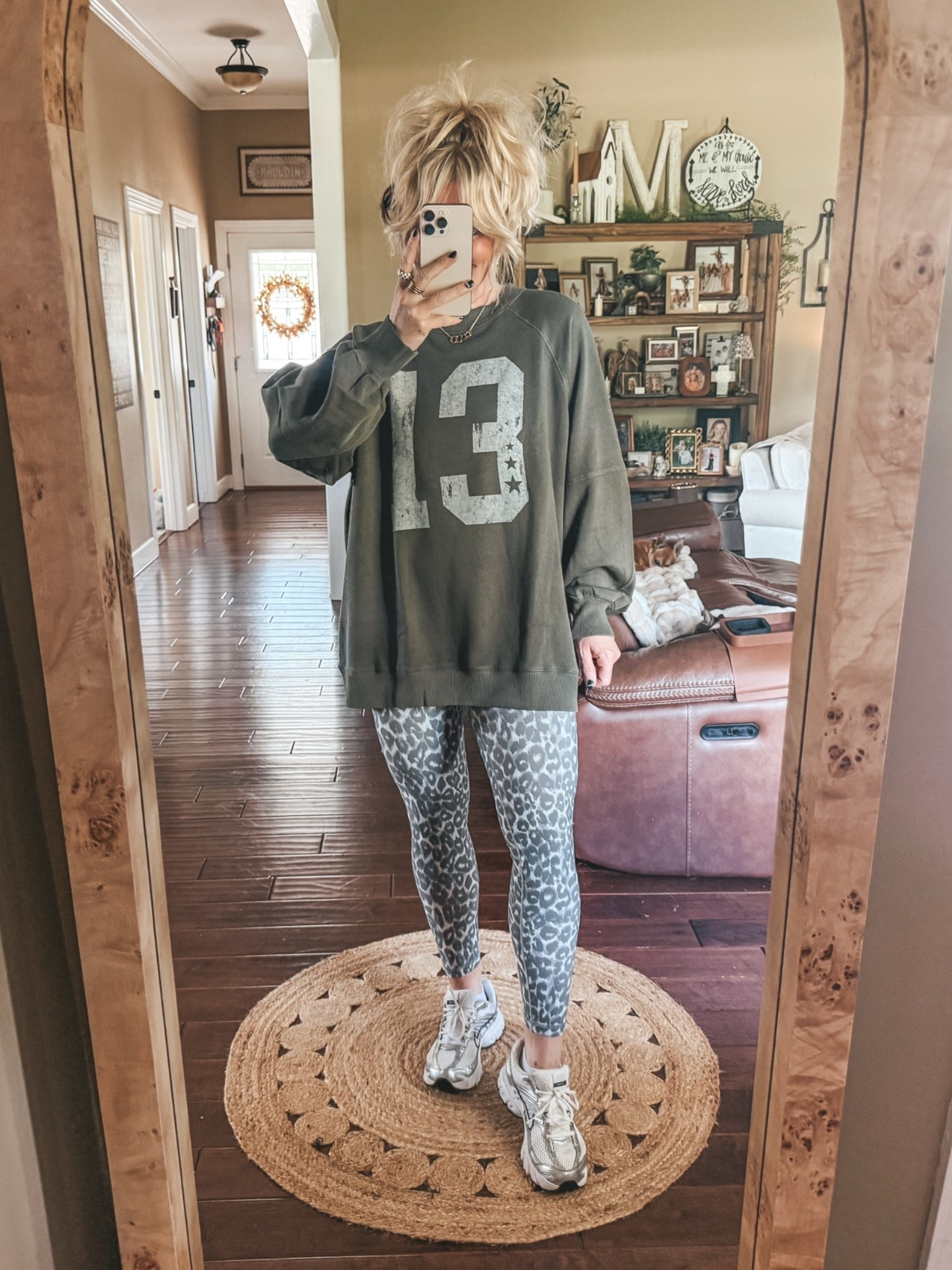 Cutest graphic sweatshirt. It does fit oversized and I’m in my true size medium. It cover my bootie perfectly. I’m in a medium long I’m the leggings. @Aerie 
#leggings #aerie #oversizedsweatshirt

#LTKOver40 #LTKootd #LTKmomlife