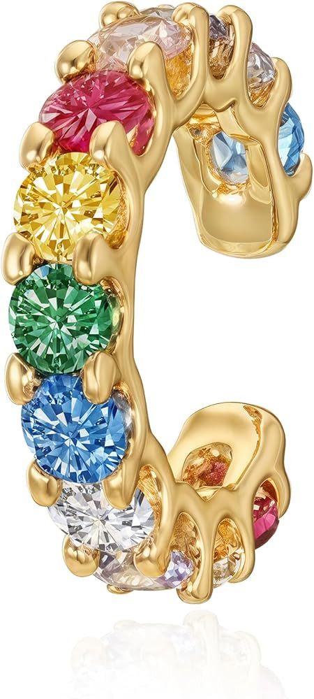 MTMY Ear Cuffs Non Piercing for Women 14K Gold Plated Ear Cuff Earrings Colorful Cubic Zirconia P... | Amazon (US)