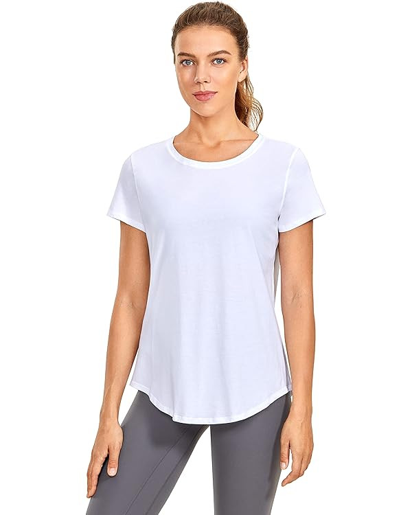 CRZ YOGA Women's Pima Cotton Short Sleeve Workout Shirt Yoga T-Shirt Athletic Tee Top | Amazon (US)