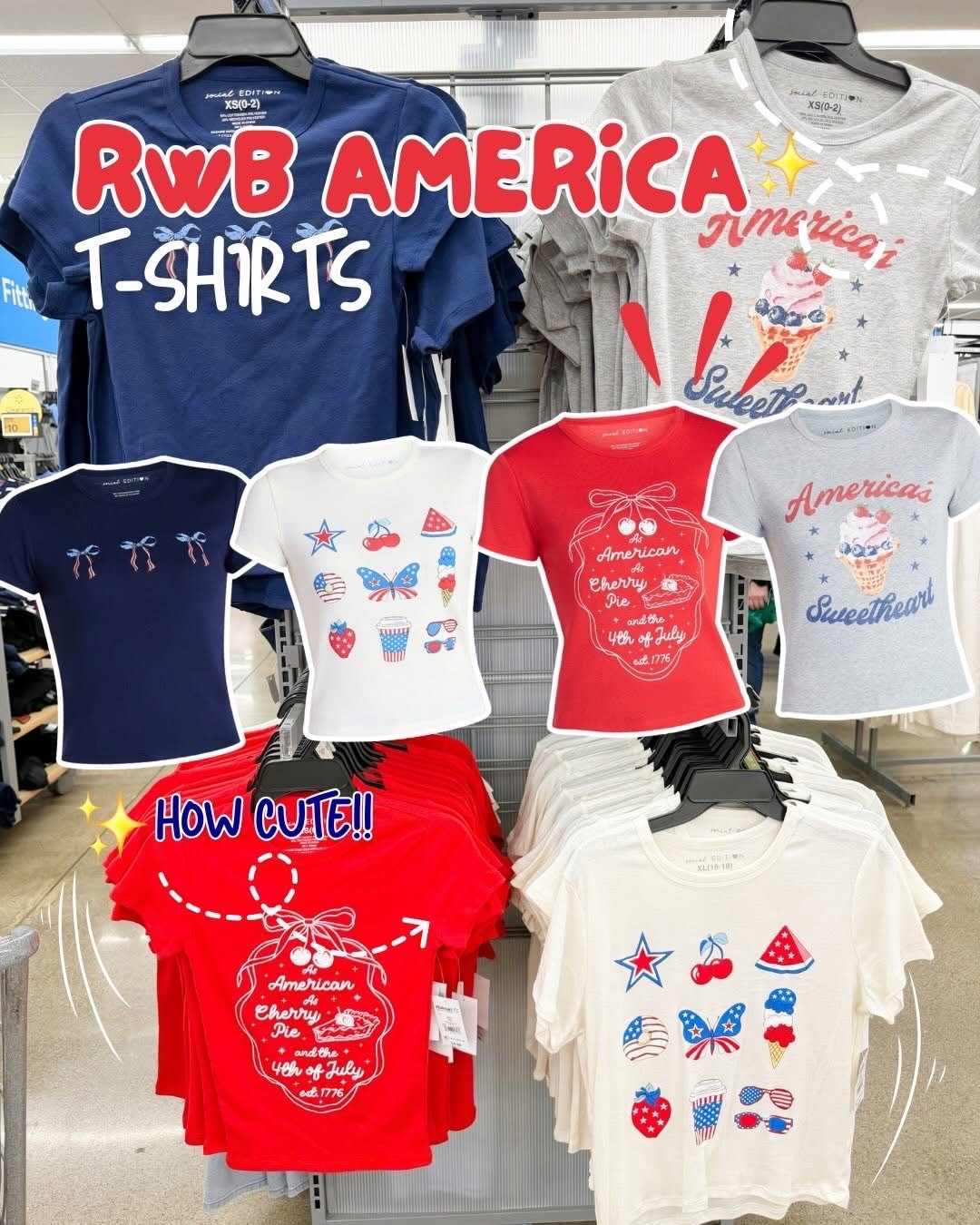 Walmart red white & blue $7 graphic tees! ❤️🤍💙 perfect for Memorial Day & the 4th of July. ⭐️