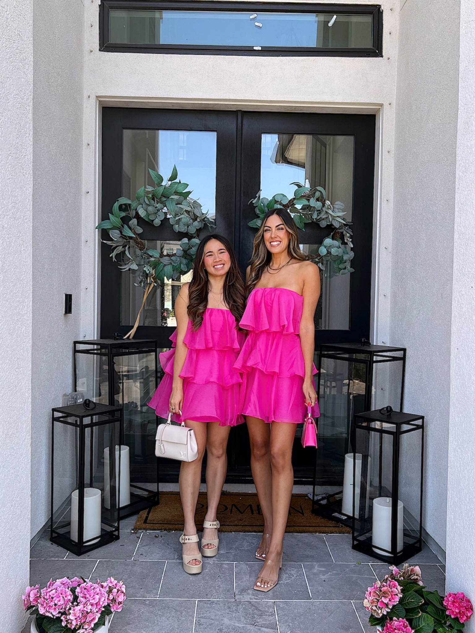 open lace back dress Pink Strapless Tiered Ruffle Corset Mini Dress