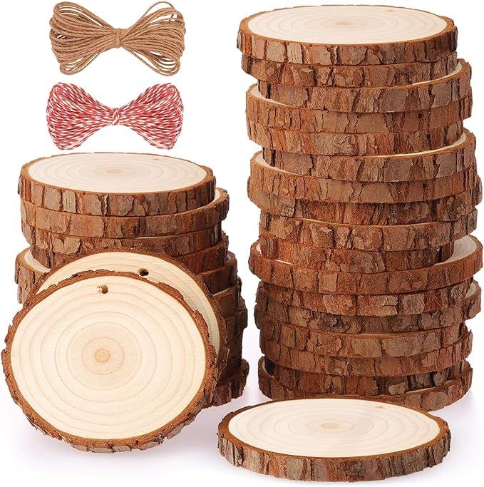 Fuyit Natural Wood Slices 30 Pcs 2.4-2.8 Inches Craft Wood Kit Unfinished Predrilled with Hole Wo... | Amazon (US)