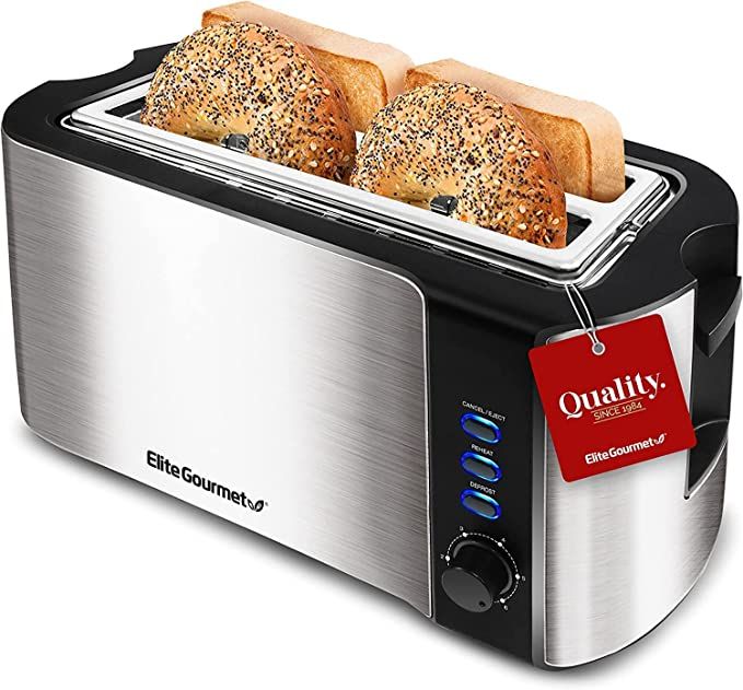 Elite Gourmet ECT-3100 Long Slot 4 Slice Toaster, Reheat, 6 Toast Settings, Defrost, Cancel Funct... | Amazon (US)