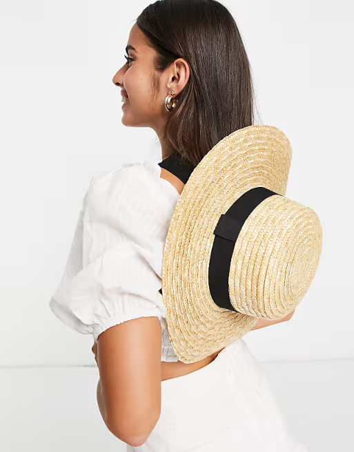 My Accessories London straw boater hat with black ties | ASOS (Global)