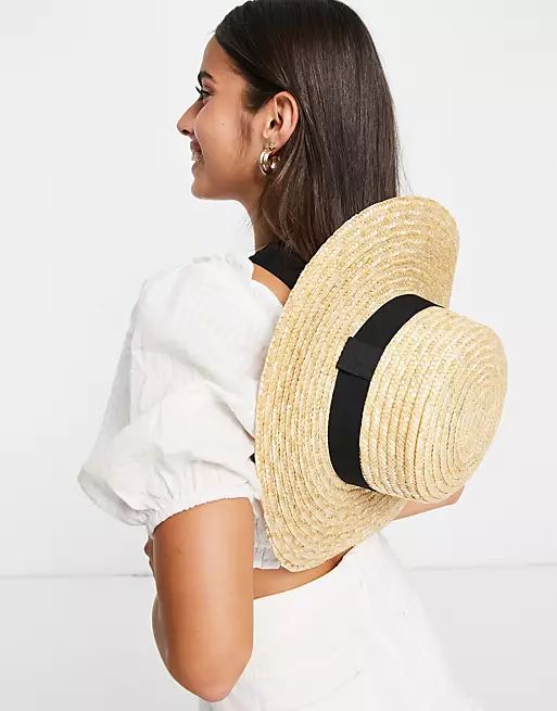 My Accessories London straw boater hat with black ties | ASOS (Global)