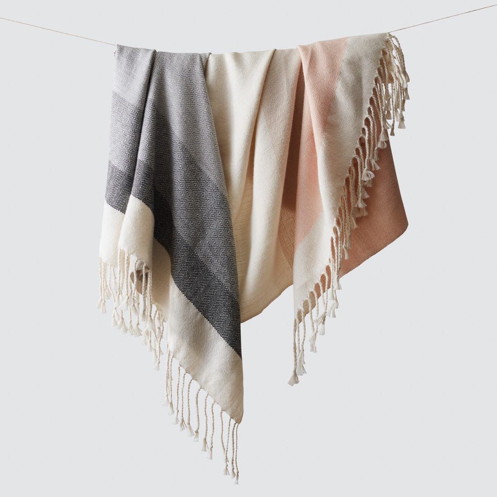 Alpaca Wool Blanket | Peach & Grey Stripes   – The Citizenry | The Citizenry