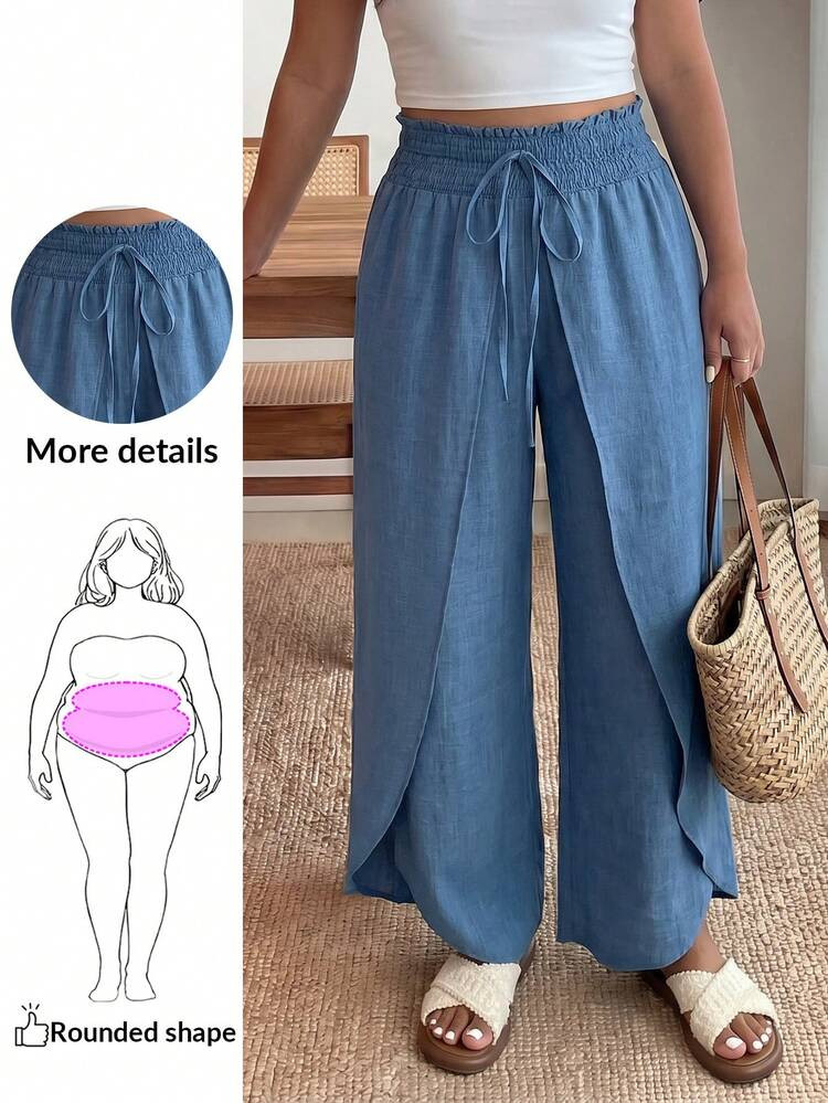 Enliva Plus Size Solid Color Fashion Pants, Suitable For Summer | SHEIN