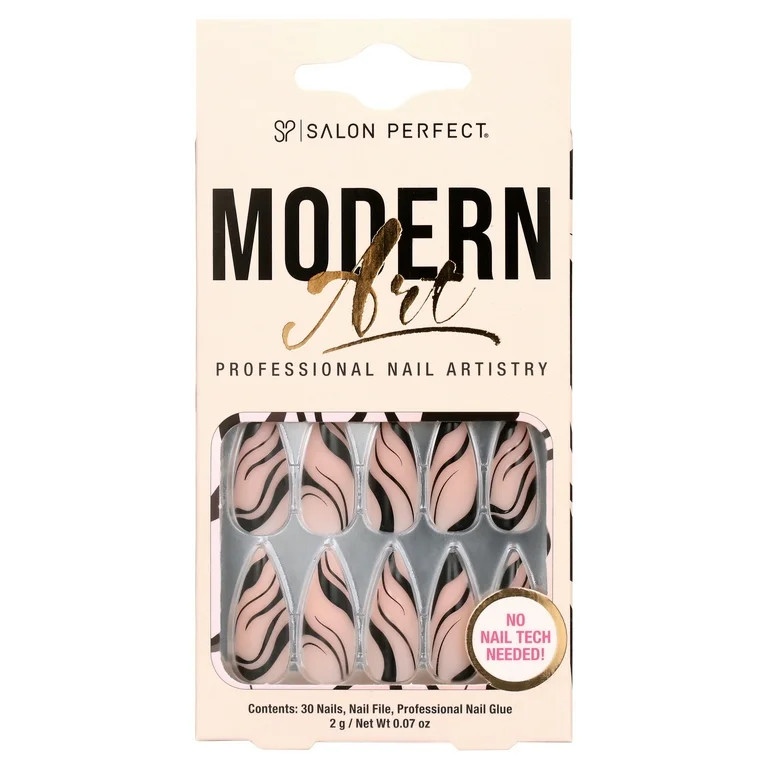 Salon Perfect Artificial Nails, 143 Modern Art Black Swirl, File & Glue Included, 30 Nails | Walmart (US)