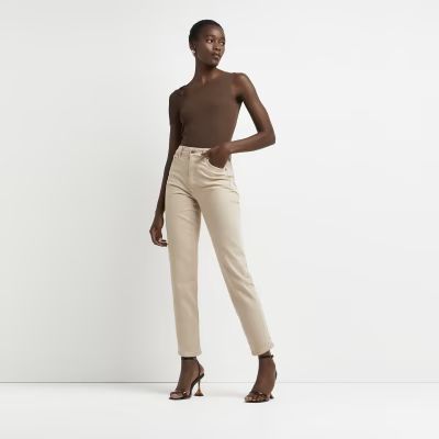 Beige high waisted straight jeans | River Island (UK & IE)