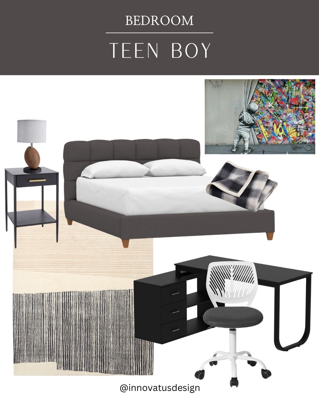 Do you have a teenage boy at home? That doesn’t mean their bedroom can’t be stylish! Steer them in the right direction with masculine tones, add personality with artwork, and soften it with soft textiles like throw blankets  

#LTKKids #LTKHome #LTKmomlife