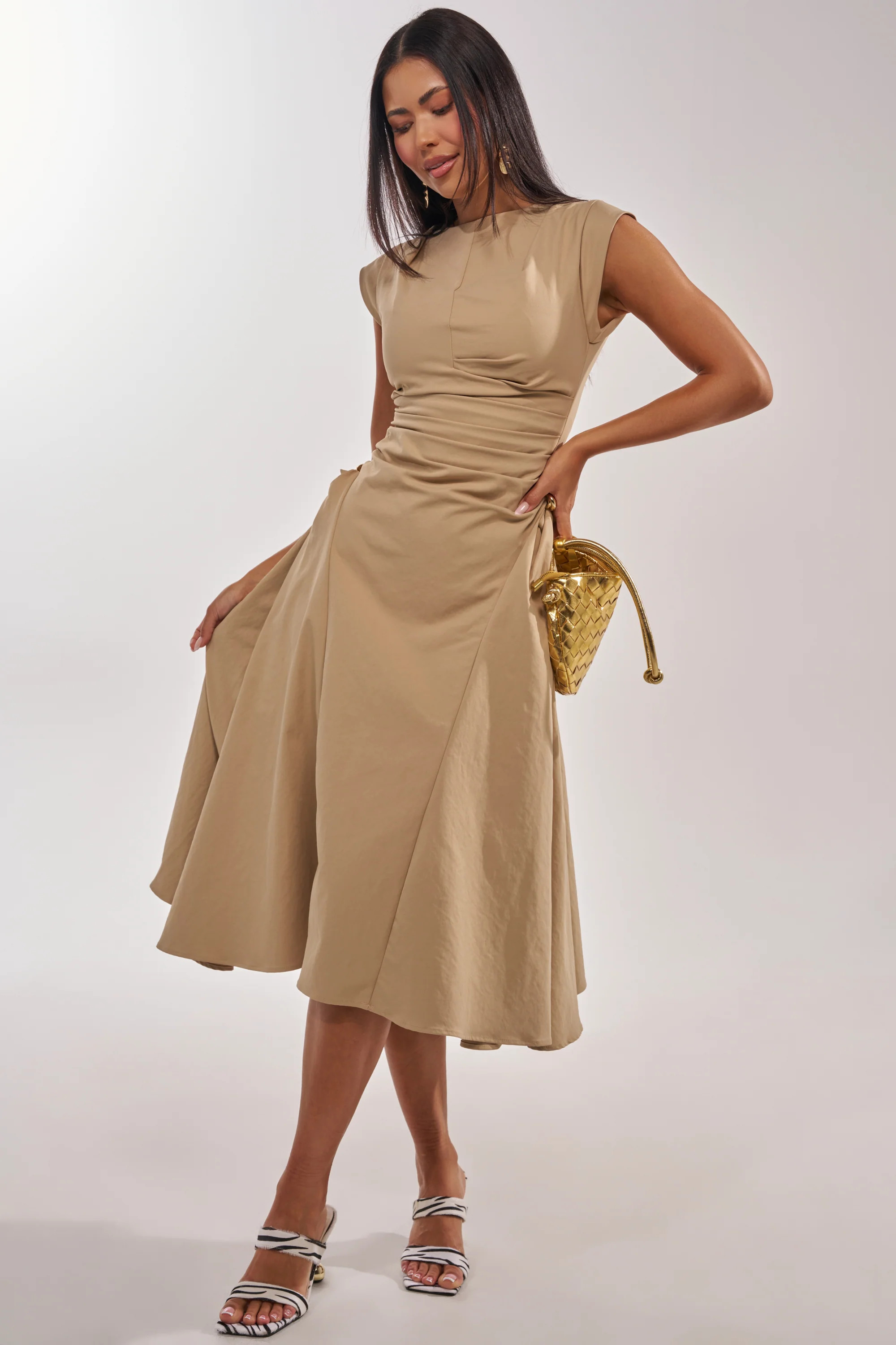 IT'S MY TIME MIDI DRESS IN KHAKI | AKIRA