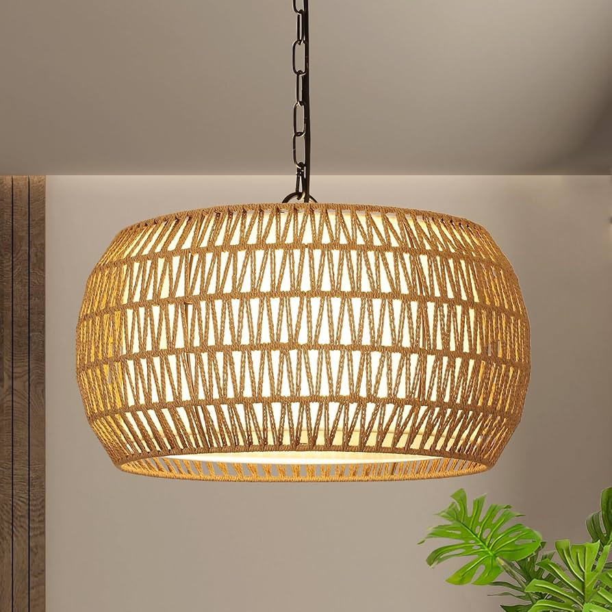 Rattan Farmhouse Chandelier Light Fixtures, 5-Lights Boho Large Pendant Light,Hand Woven Chandeli... | Amazon (US)