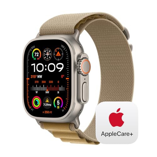 Apple Watch Ultra 2 [GPS + Cellular 49mm] Smartwatch, Sport Watch with Natural Titanium Case with Tan Alpine Loop - L. Fitness Tracker, Precision GPS, Carbon Neutral with AppleCare+ (2 Years) | Amazon (US)