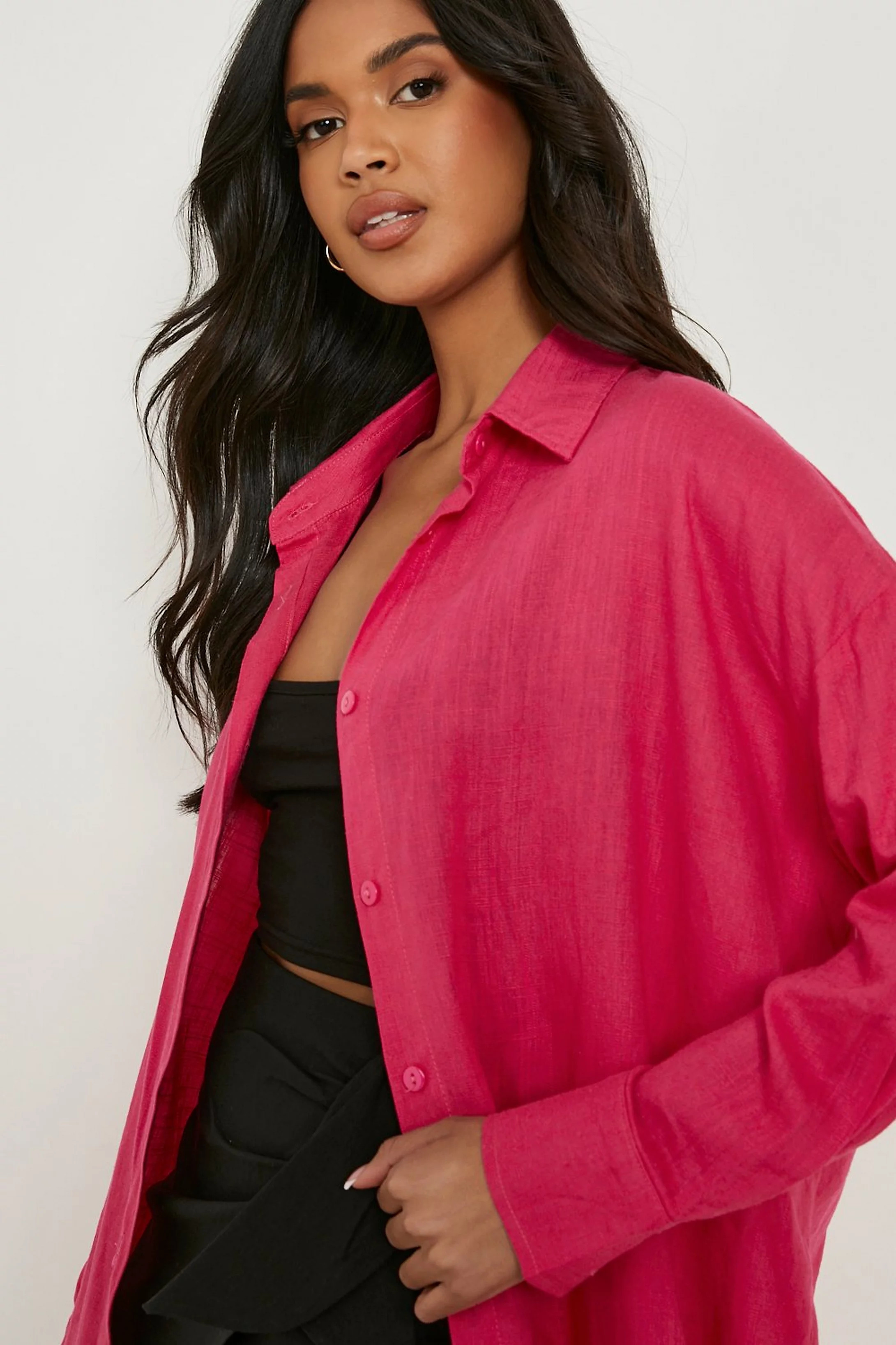 Linen Oversized Boyfriend Shirt | Boohoo.com (US & CA)