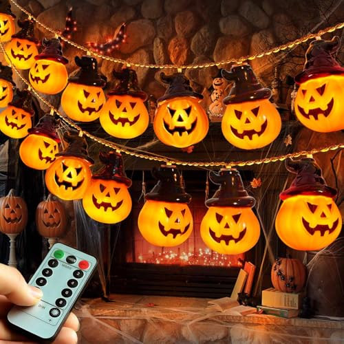 Abkshine Battery Operated Pumpkin Lights for Halloween Decorations Indoor, Jack-o-Lantern String Lights for Halloween Party Front Door Porch Fireplace Camper Golf Cart Parade Garland Wreath Decor | Amazon (US)