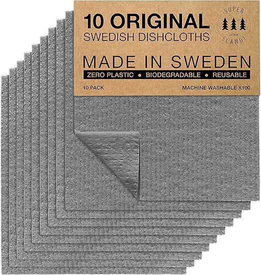 SUPERSCANDI Swedish Dishcloths for Kitchen Grey 10 Pack Reusable Compostable Kitchen Cloth Made i... | Amazon (US)