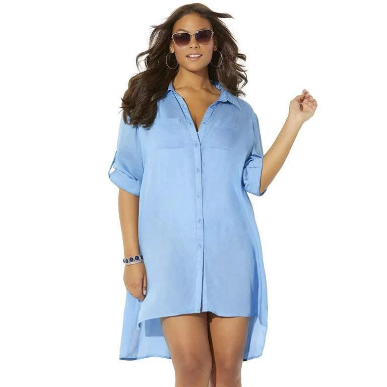 Swimsuits For All Women's Plus Size Lyla Button Up Cover Up Shirt 22/24 Chambray | Walmart (US)