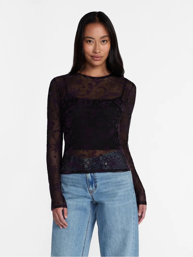 Halloween Women's Mesh Top with Cropped Cami, Sizes XXS-XXL | Walmart (US)
