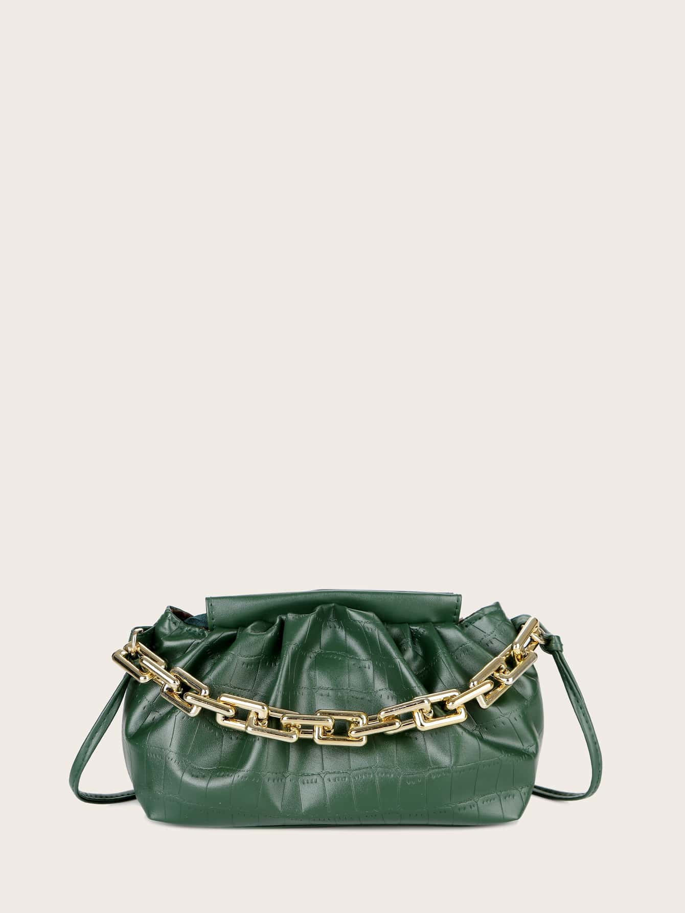 Croc Embossed Chain Ruched Bag | SHEIN