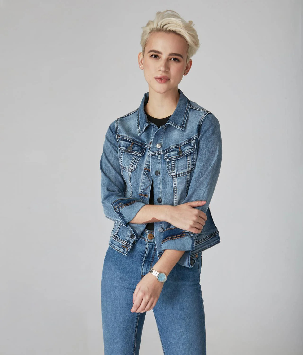 Lola Jeans Women's Denim Jacket in Light Blue Distressed Large Lord & Taylor | Lord & Taylor