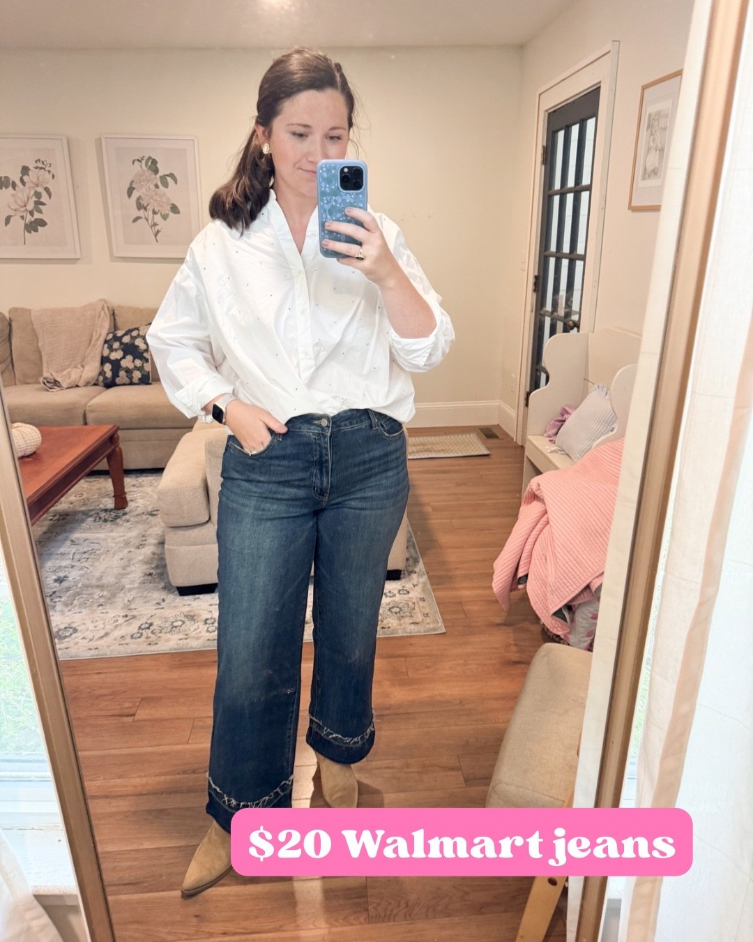 These $20 jeans from Walmart are so comfy! Wide leg jeans I’m loving 
