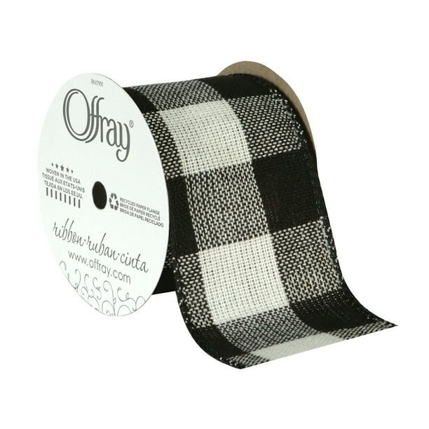 Offray Ribbon, White and Black Buffalo Check 2 1/2 inch Wired Edge Woven Ribbon for Crafts, Gifti... | Walmart (US)